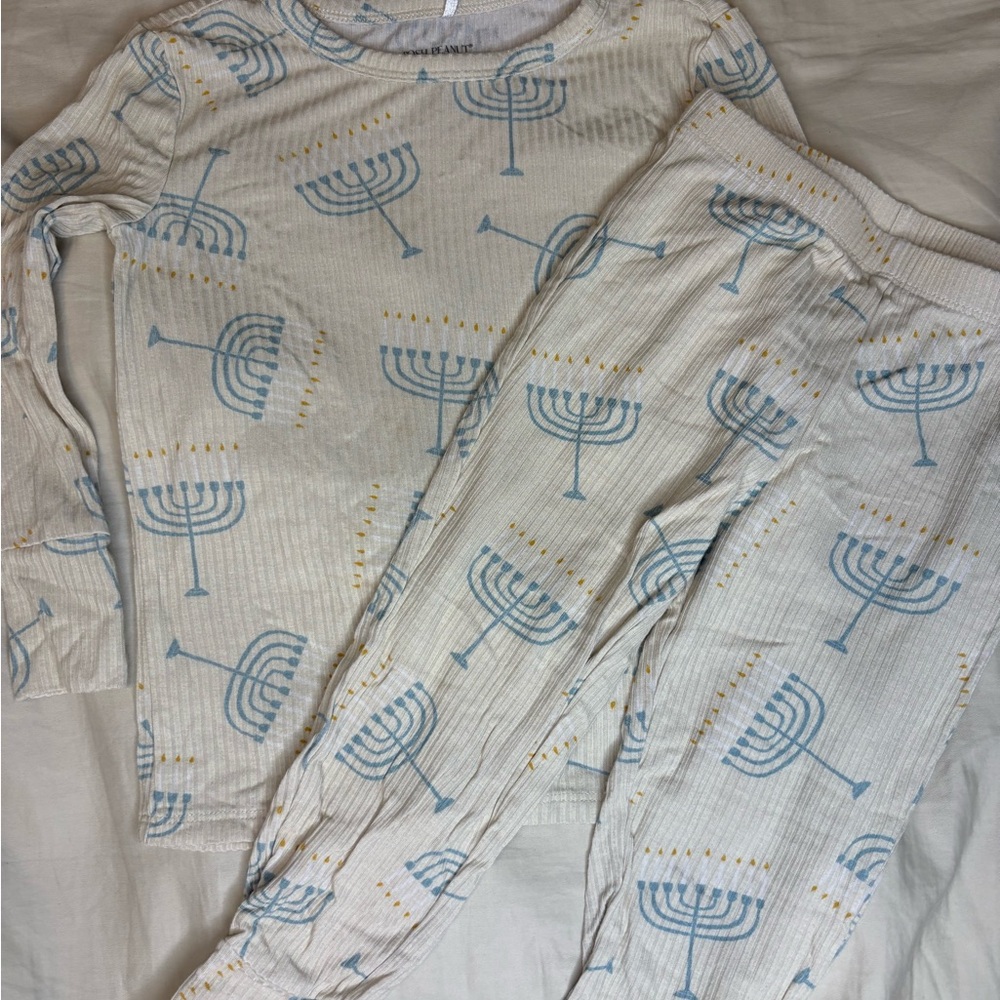 Posh Peanut Cream and Blue Menorah Pajama Set
